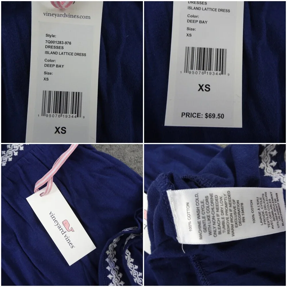 Vinyard Vines Dress Girls Extra Small Navy Blue Lattice Sundress Flowy Coverup
